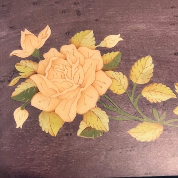 Italian Inlaid Flower Music Jewelry Box with Lock and Key - Picture 3 of 12